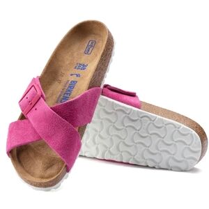 Birkenstock Siena Suede Soft Footbed Slide Sandal Fuschia Tulip Pink Women's 7